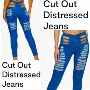 SO PRETTY GIRLY SEXY HIGH WAISTED CUT OUT JEANS 🌹